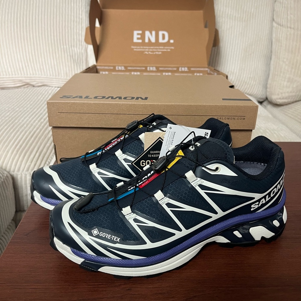 Salomon XT-6 Gore-Tex Mens 9/Womens 10 Carbon/Vanilla ice/Liberty Shoes